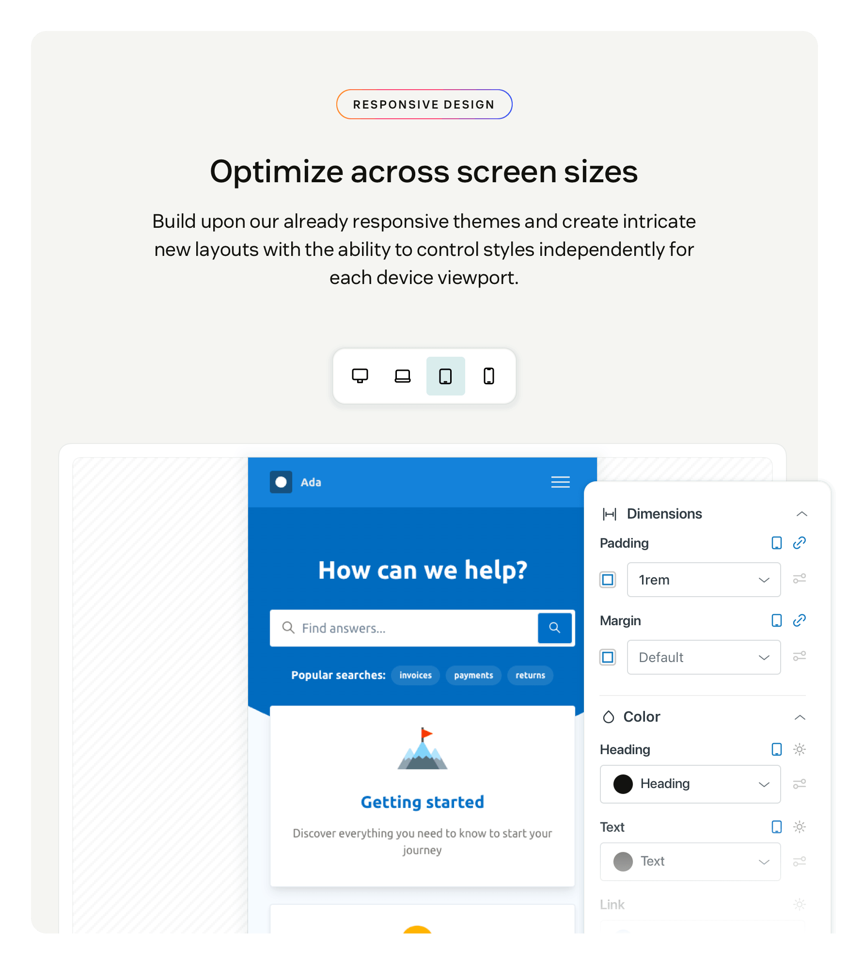 Responsive design across screen sizes